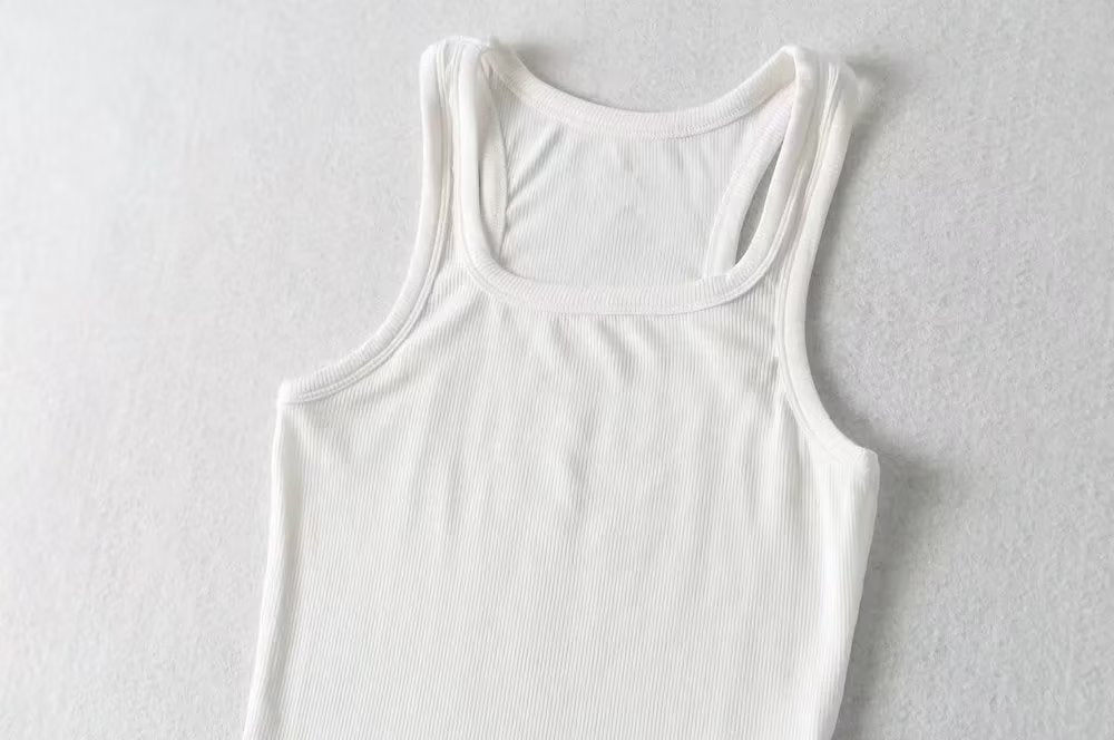 Wooden Ear Hem Square Collar Slimming Small Vest Close
