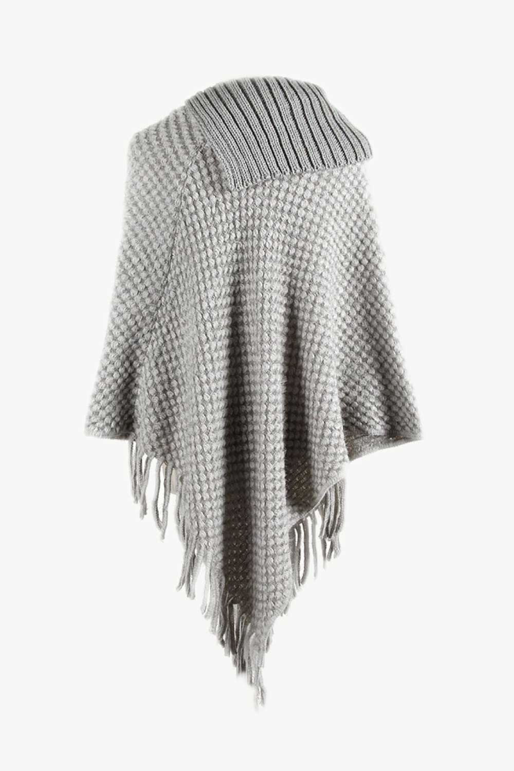 Decorative Button Fringe Hem Poncho