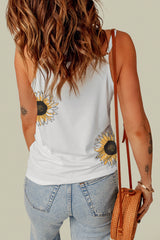 Camisole plongeante à imprimé tournesol et bordure en dentelle