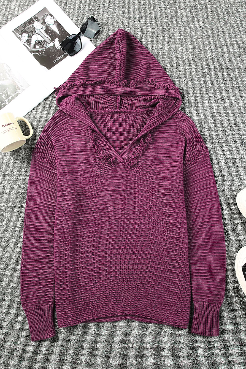 Kapuzenpullover mit horizontal geripptem Fransenbesatz