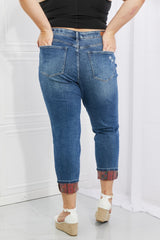 Jean boyfriend taille mi-haute Judy Blue Gina à revers et patchs cachemire