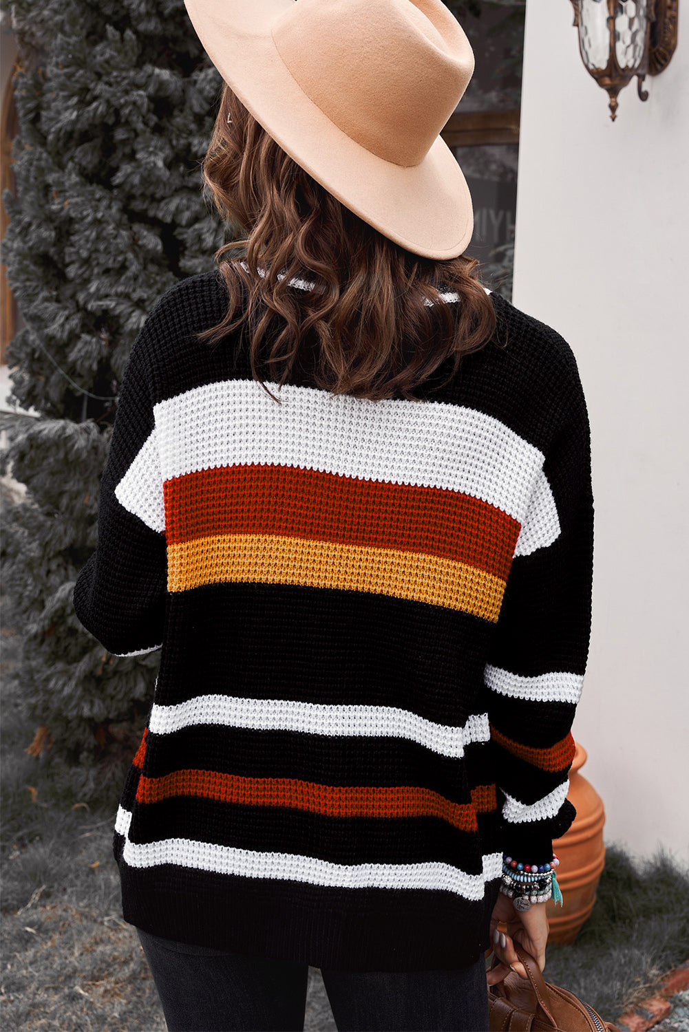 Striped Open Front Dropped Shoulder Longline Cardigan