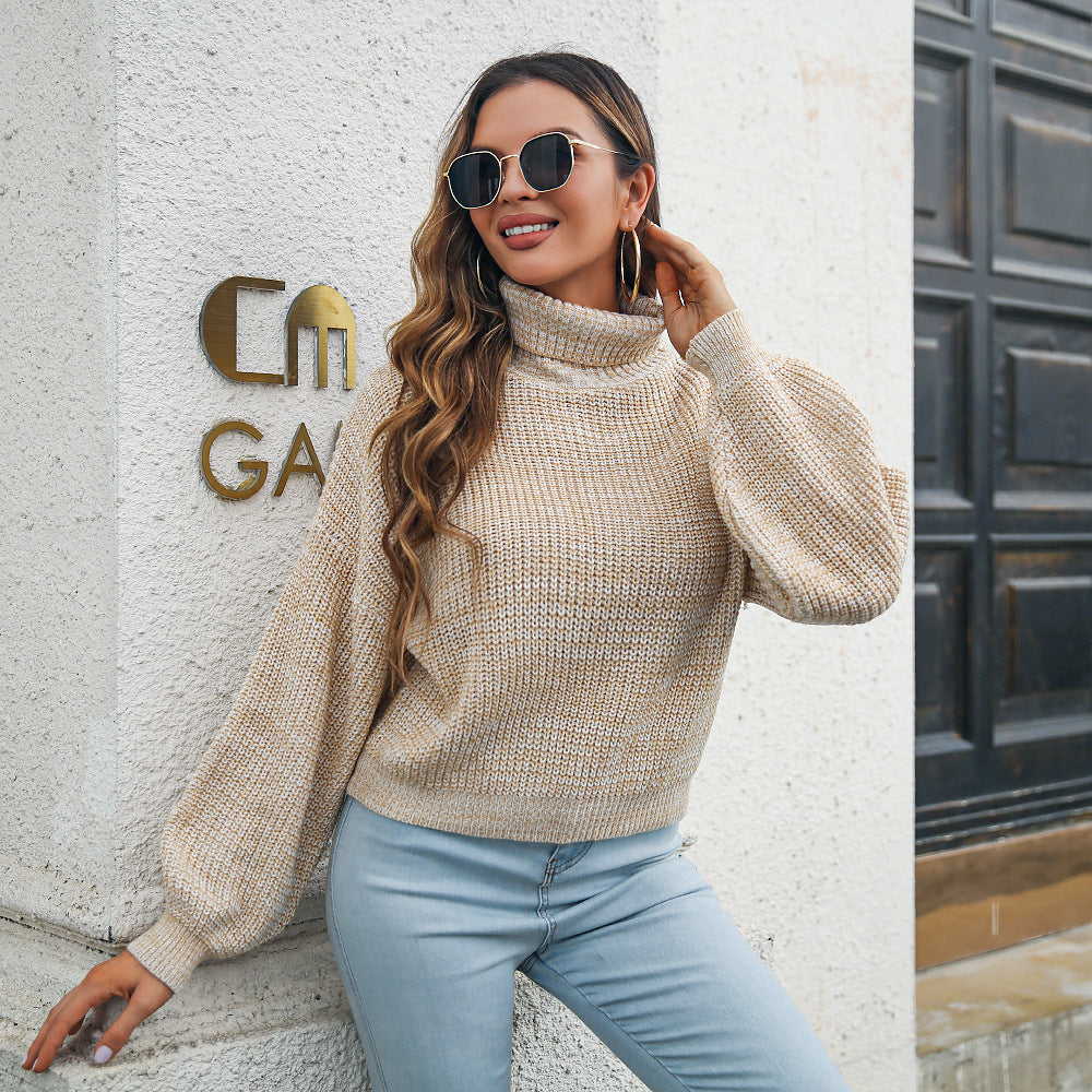 Heathered Balloon Sleeve Turtleneck Sweater