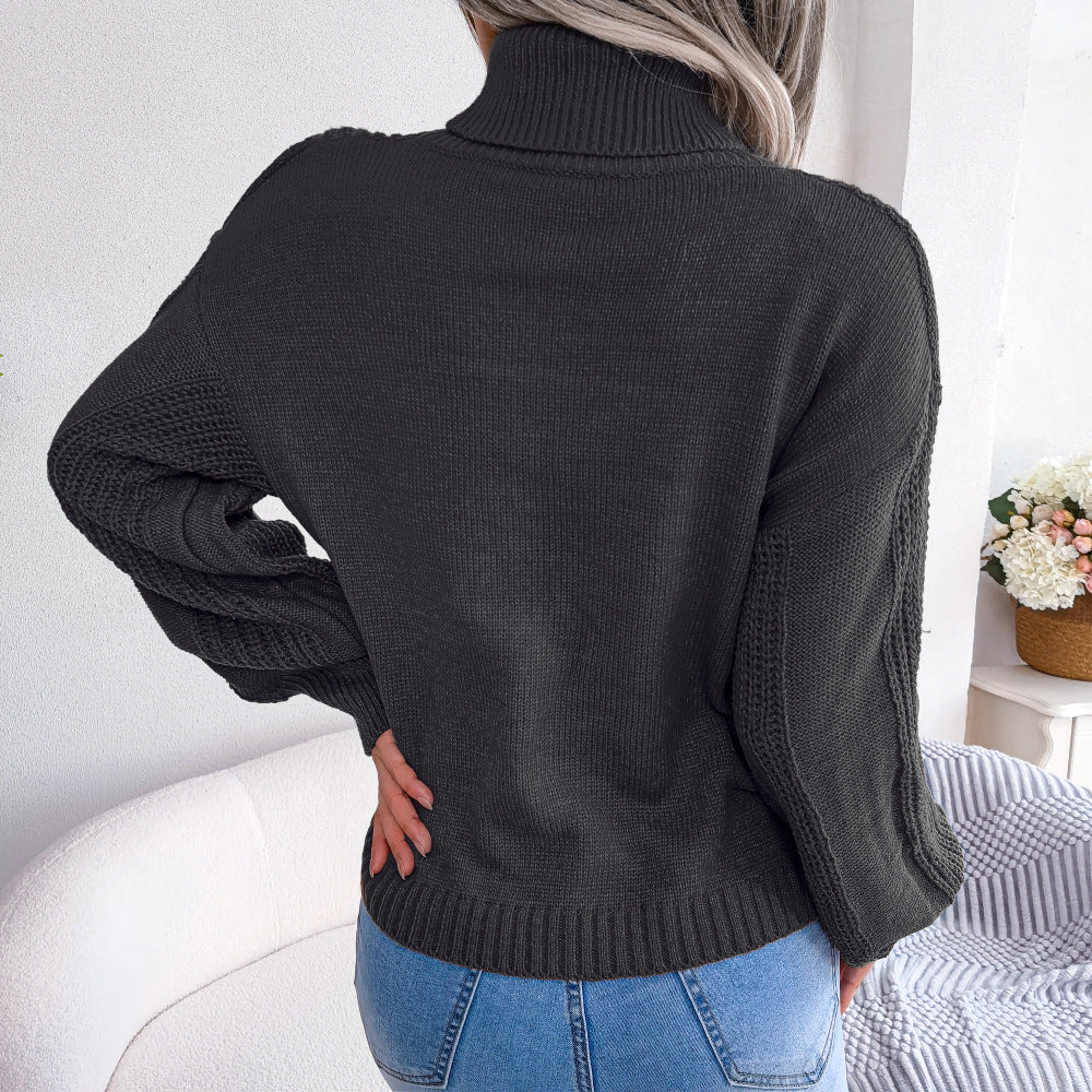 Cable-Knit Dropped Shoulder Turtleneck Sweater