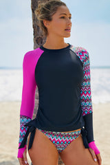 Color Block Long Sleeve Two-Piece Swimsuit