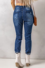 Jean taille haute vieilli avec poches