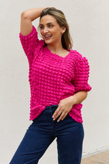 The Why Full Size Bubble textured Puff Sleeve Top