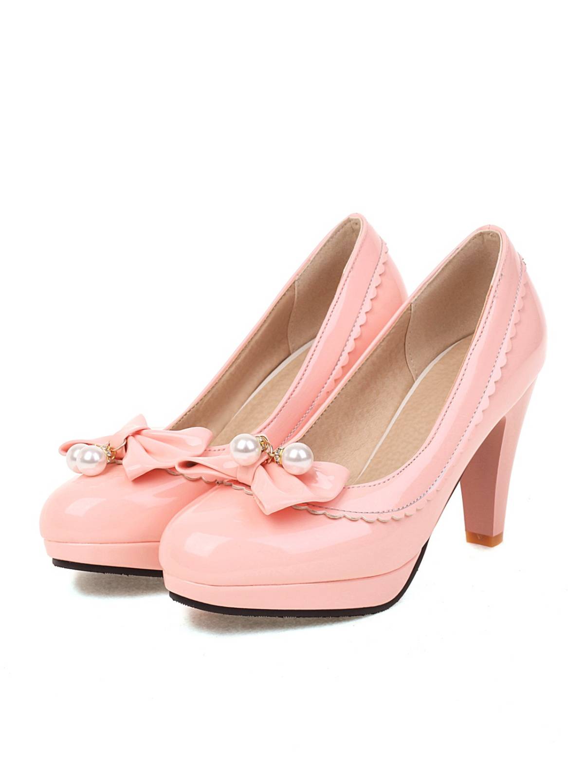 Chaussures à talons hauts rétro avec nœud et perles