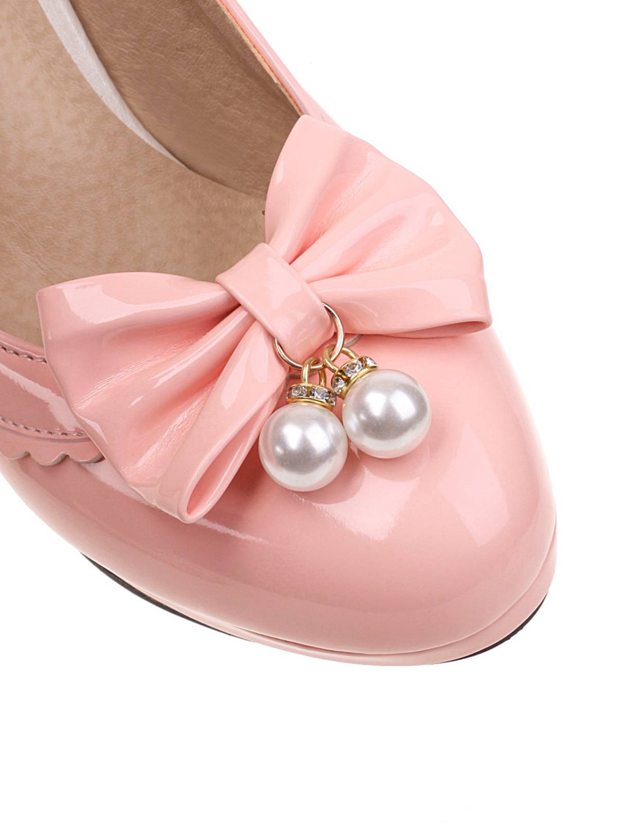 Chaussures à talons hauts rétro avec nœud et perles