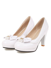 Retro Schleife Perle High Heels Schuhe