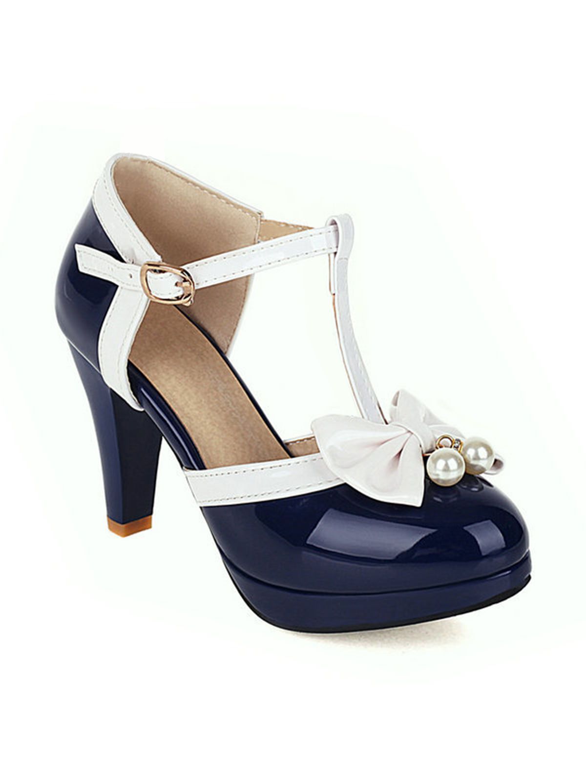 Retro T-Riemen Schleife High Heel Schuhe