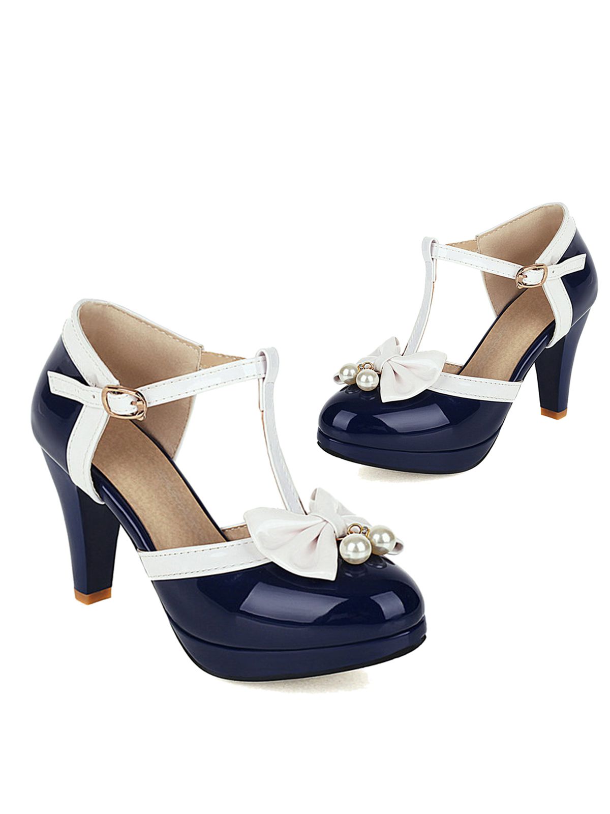 Retro T-Riemen Schleife High Heel Schuhe