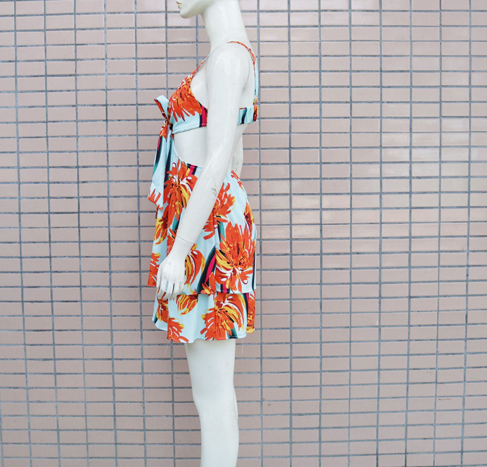 Robe trapèze imprimée à bretelles et dos nu