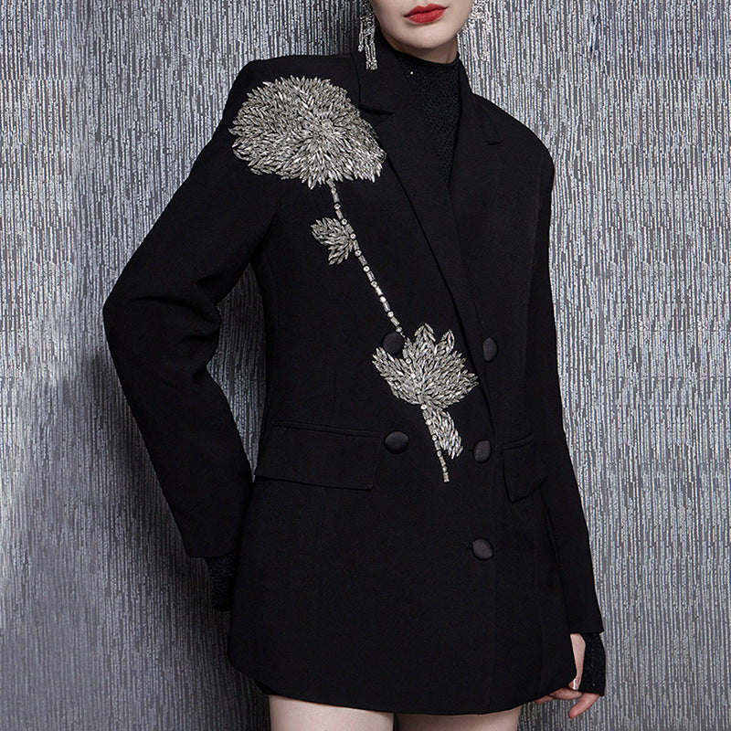 Elegant Heavy Industry Beads Three Dimensional Floral Stitching Loose Slimming Elegant Blazer