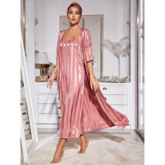 Sling Pajamas Two Piece Set Long Robe Silk High Grade Home Wear Set