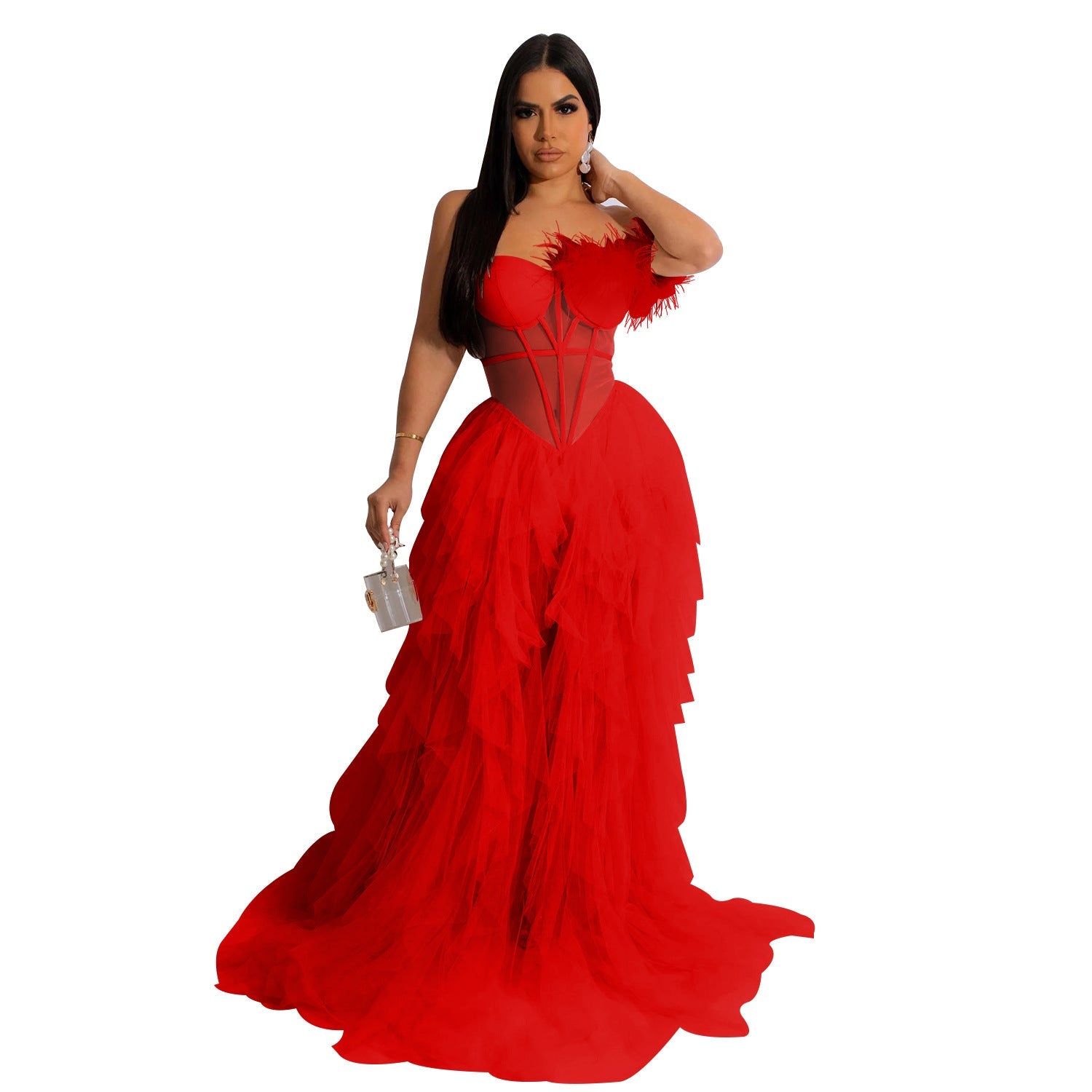 Robe longue en maille cache-cœur sans manches de couleur unie