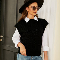 Knitted Top Wild Knitted Woolen Vest Outer Wear Bandage Dress Round Neck Sleeveless Sweater