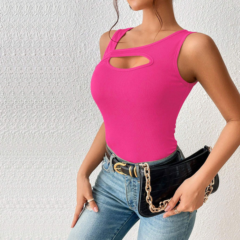 T-shirt slim en tricot de couleur unie avec découpes ajourées
