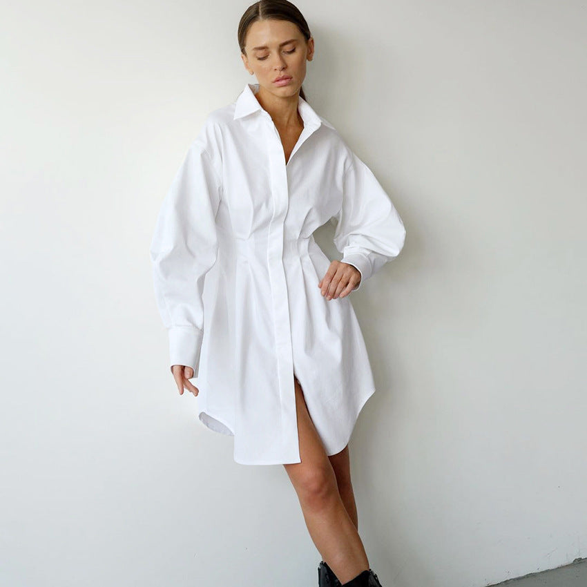 Early Wear French Shirt Dress Tight Waist Elegant Slim-Fit Long Sleeves Slim Fit Retro Minority Dress