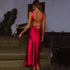 Cami Dress High Waist Lace up Backless Slit Maxi Dress