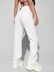 Pantalon blanc à jambes larges, taille haute, jean amincissant tombant, pantalon High Street
