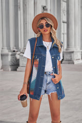 Geometric Abstract Denim Color Matching Vest Coat Loose Casual