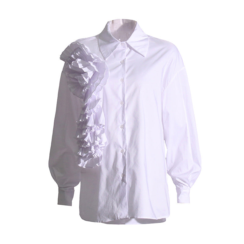 Loose Casual Three-Dimensional Floral Stitching Personalized Minority Solid Color Shirt