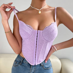 Lace Breasted Rhombus Boning Corset Sling Lilac Vest