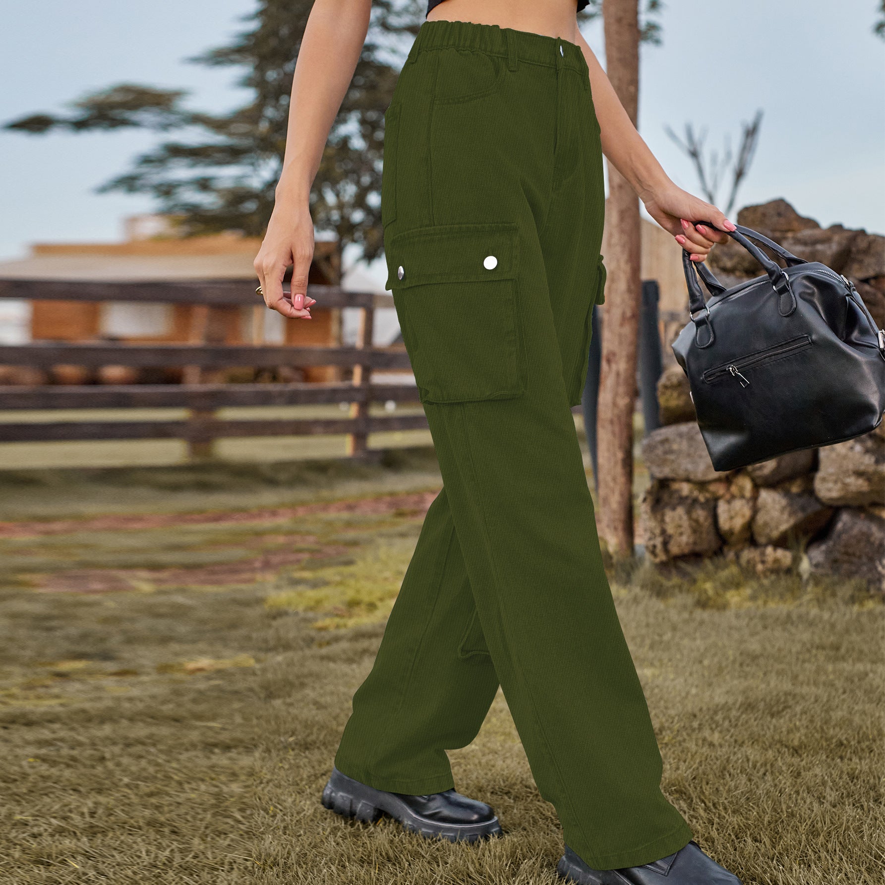 Denim Washed Multi Pocket Overalls Trousers Casual Pants