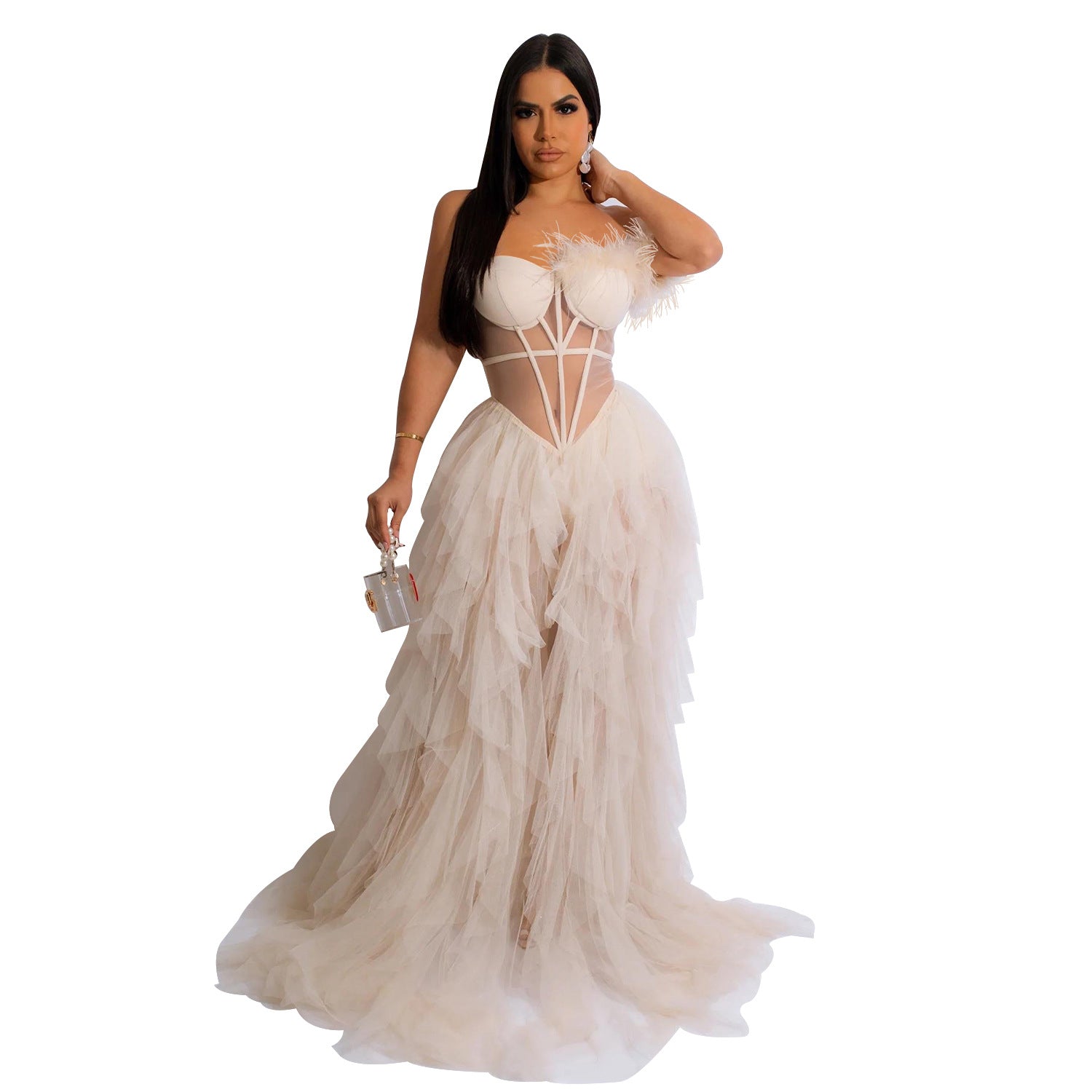 Robe longue en maille cache-cœur sans manches de couleur unie