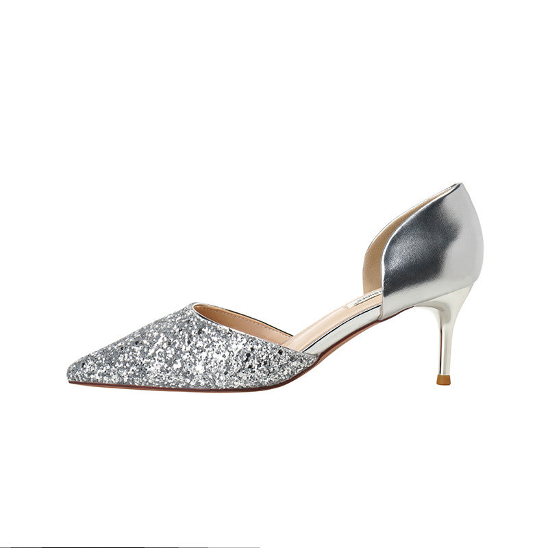 Women's Sequined Style Adult Ceremony Stiletto Hollow