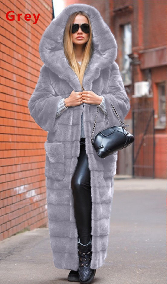 Manteau en fausse fourrure à capuche, manteau rembourré en coton, manteau épais et long en peluche, trench-coat grande taille