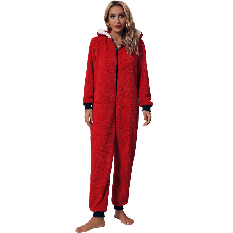 round Neck Long Sleeved Trousers Home Casual Suitable Daily Wear Plush Christmas Jumpsuit