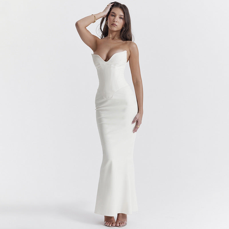 Elegant Slim Fit Boning Corset Tube Top Fishtail Dress