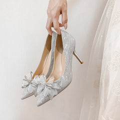 Women's Dress Bridal Sier Bow High Stiletto