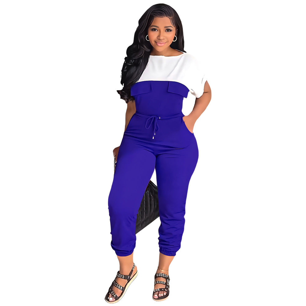 Slim Fit Taille Büro Kurzarm Farblich passende Leggings Tapered Jumpsuit