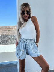 Casual Heavy Industry Rhinestone All Matching Denim Shorts