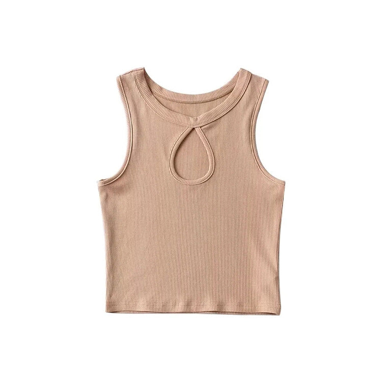 Blogueurs beauté poitrine goutte d'eau évider découpe sans manches coupe ajustée pull court tenue gilet