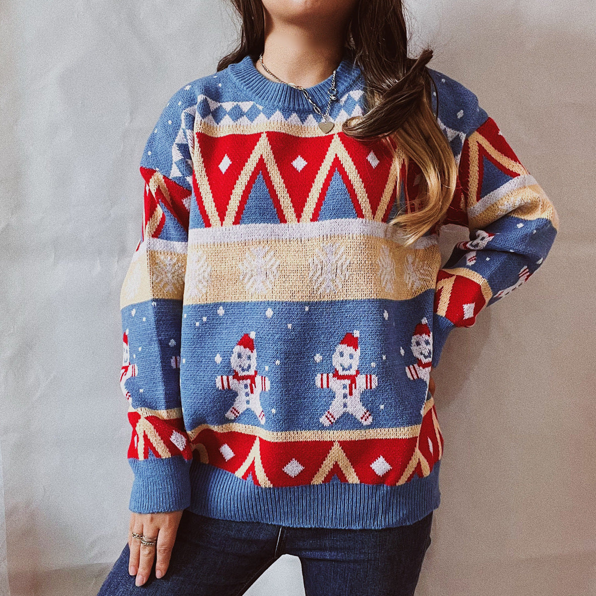 Casual Christmas Sweater Year Theme round Neck Long Sleeve Pullover