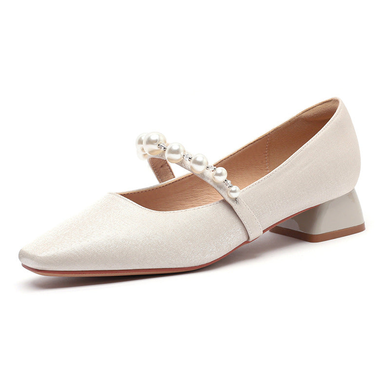Women's Fu Chunky Pumps Spring Pearls Strap