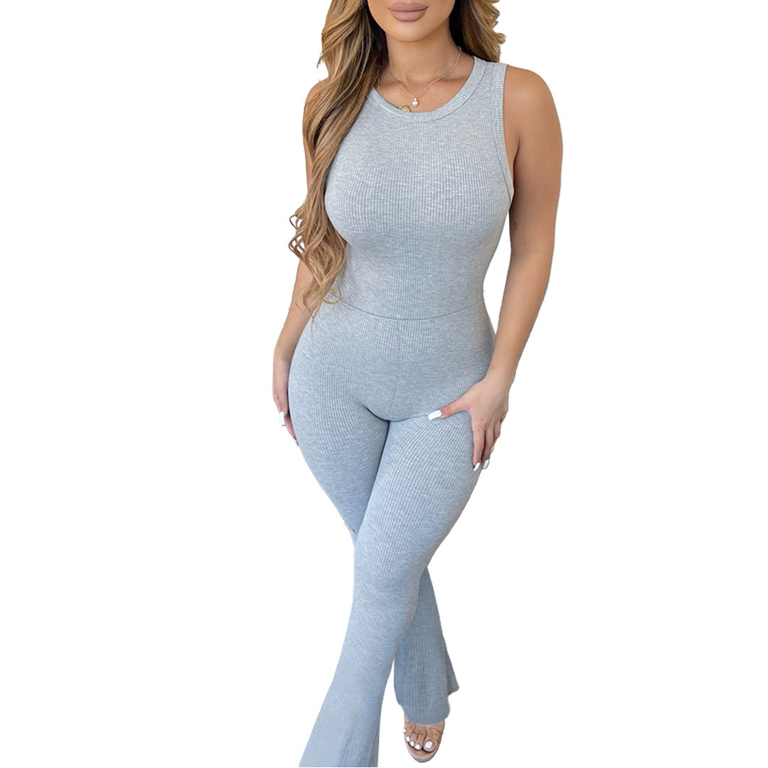 Comfortable Sleeveless Zipper Slim Fit High Waist Micro Pull Jumpsuit