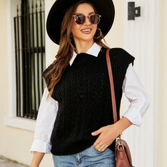 Knitted Top Wild Knitted Woolen Vest Outer Wear Bandage Dress Round Neck Sleeveless Sweater