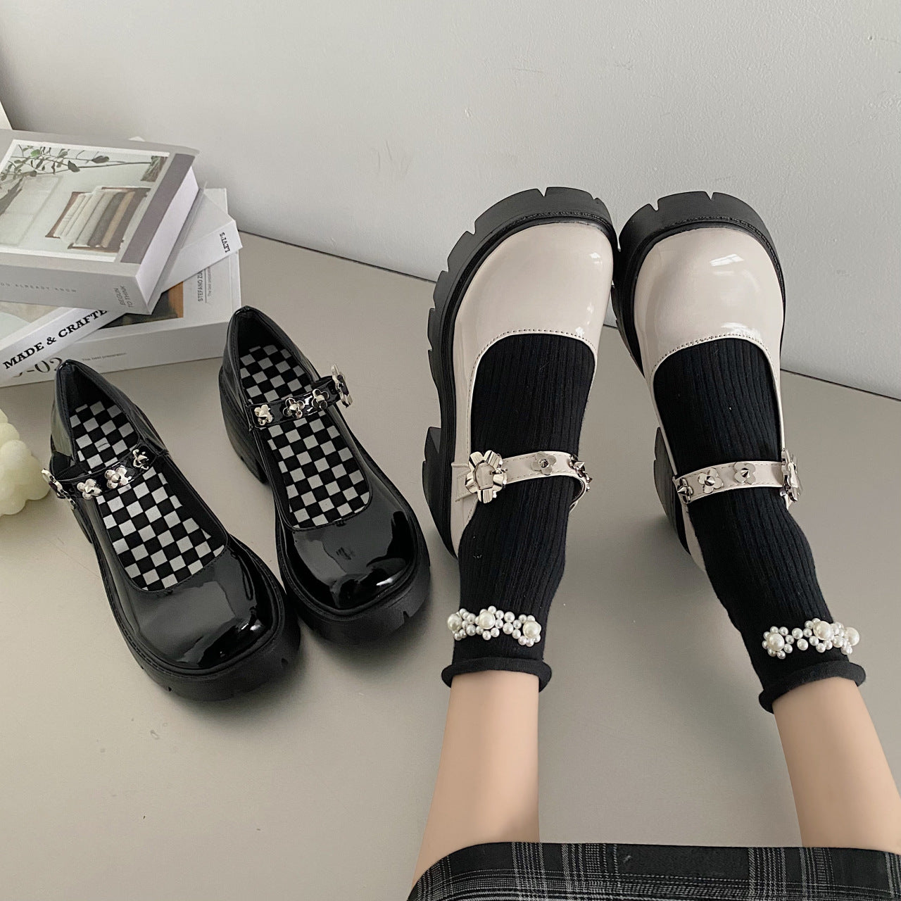 Women's Summer Pearl Platform Vintage Mary Jane