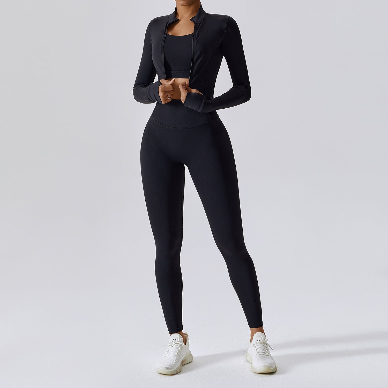 Outdoor Sports Skinny Yoga Suit Nude Feel Fitness Shockproof High Waist Yoga Three Piece Suit