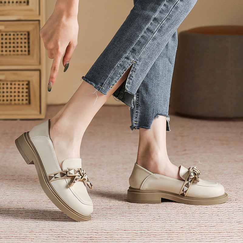 Women's Style Spring Round Head Chunky Metal Loafers
