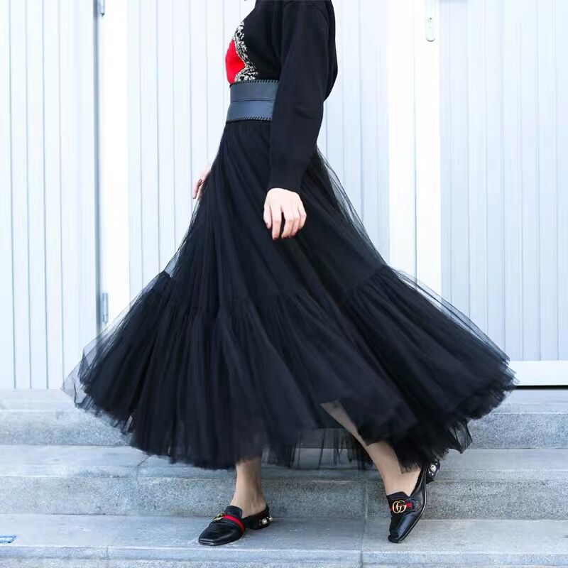 Langes bodenlanges Kleid Übergroßer Swing-Netzrock Patchwork-Maxikleid A-Linie Pettiskirt mit hoher Taille