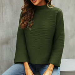 Half Turtleneck Keep Warm Solid Color All Match Sweater Loose Elegant Knitwear