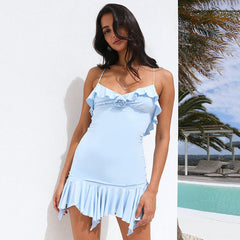 Robe à bretelles avec col en V, taille haute, dos nu, hanches