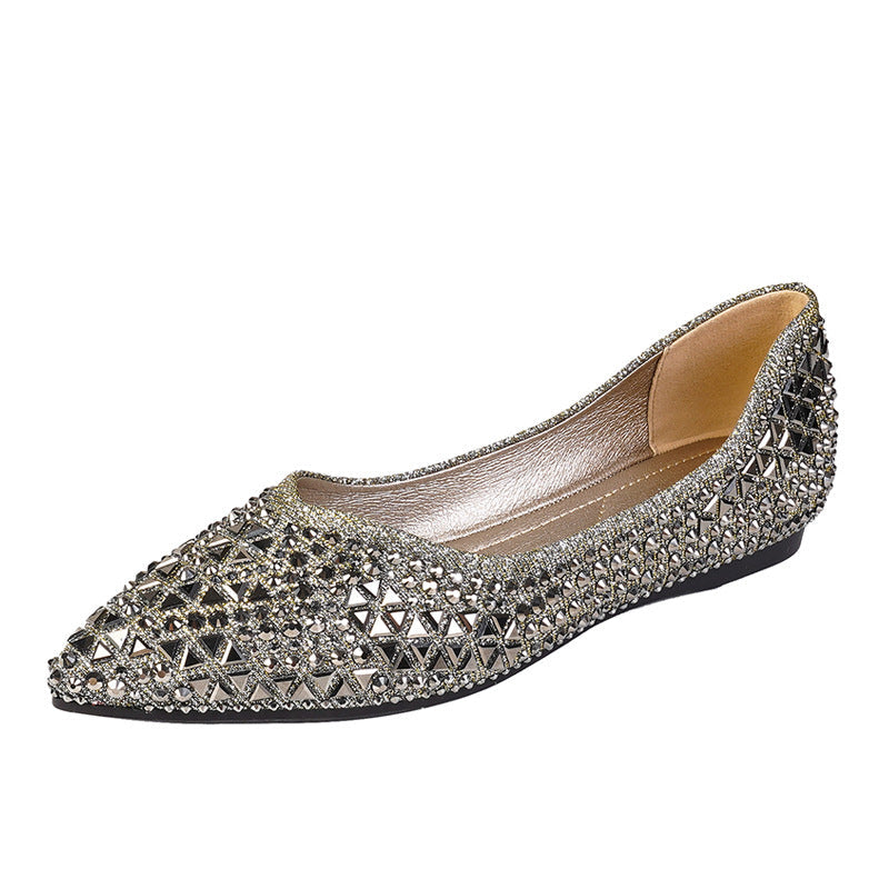 Women's Flat Pumps Pointed Toe Pearl Peas