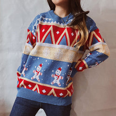 Casual Christmas Sweater Year Theme round Neck Long Sleeve Pullover